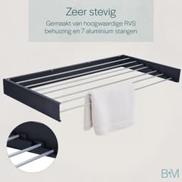 BAUER & MEYER® Wanddroogrek XXL 116cm - Droogrek Inklapbaar - Incl. 10 wasknijpers + 1x wasmand - Wasrek - 8.1 Meter drooglengte - Zwart — thumbnail 5