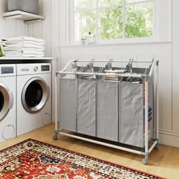 Homcom wasmand - met 4 vakken - met wielen - grijs — thumbnail 2