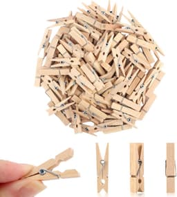 100 Mini Wasknijpers Houten Wasdrogerklemmen met Opbergtas - Allround voor Huishouden, Knutselen en Decoratie — thumbnail 1