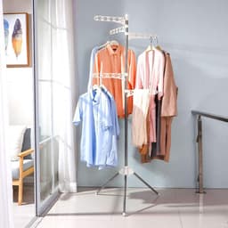 Opvouwbaar droogrek voor kleren - inklapbaar statief - kleerhanger hoek kledingstuk opslag plank - draagbaar wasorganisator - ivoor folding wall laundry rack — thumbnail 2