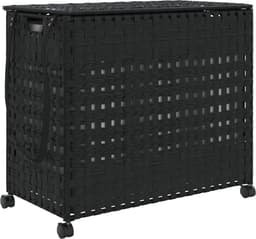 vidaXL - Wasmand - op - wielen - 66x35x60 - cm - rattan - zwart — thumbnail 1