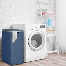 Wasmand met deksel, groot, 100 L wasmand, smal met afneembare waszak, wasmanden, waskast, waskist wasbak voor vuile was, marineblauw. — thumbnail 3