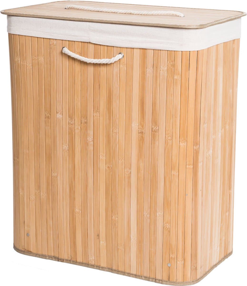 Decopatent Bamboe Wasmand - Dubbele Wasmand met deksel - Opvouwbaar - 110 L - Naturel — afbeelding 1