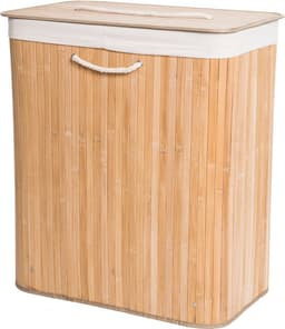 Decopatent Bamboe Wasmand - Dubbele Wasmand met deksel - Opvouwbaar - 110 L - Naturel — thumbnail 1