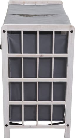 Wasbak MCW-B60, Wasbox wasmand, massief hout 2 vakken 60x60x33cm 68l ~ shabby white, grijs deksel — thumbnail 5