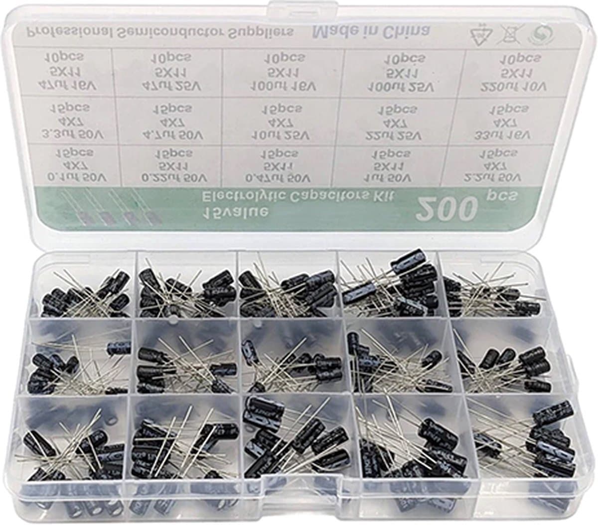 200 STKS 15 WAARDEN 0.1 UF TOT 220 UF 10 V/16 V/25 V/50 V CONDENSATOR KIT — afbeelding 1