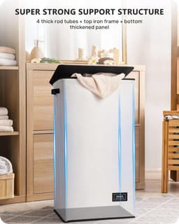 Wasmand met deksel, grijs, groot en stabiel, opvouwbaar, modern, met waszak en handvat, voor het opbergen van kleding en speelgoed, 100 liter — thumbnail 5