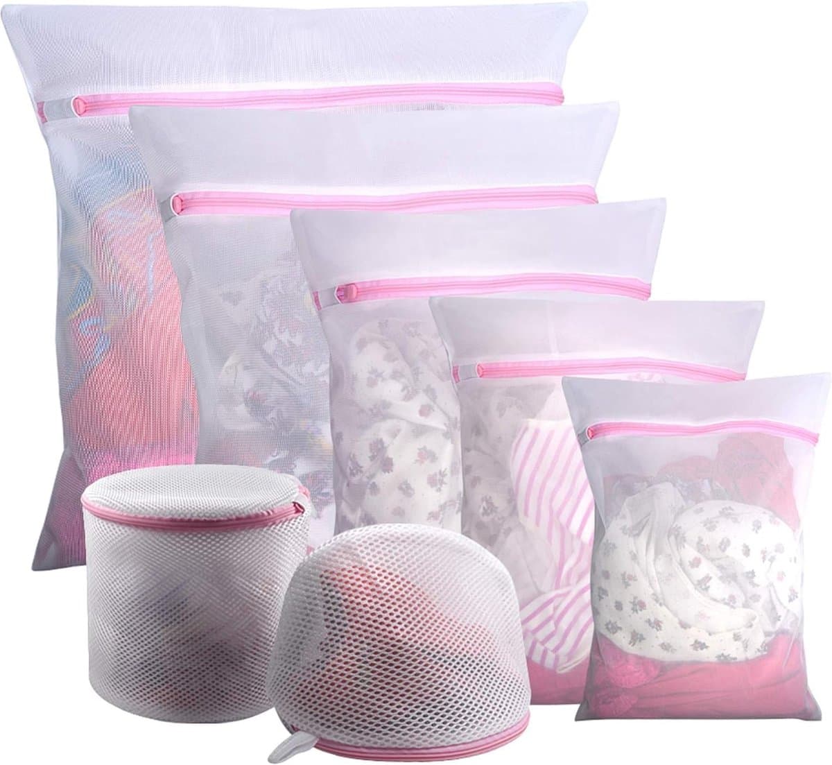 7 stuks mesh waszakken voor delicatessen met premium ritssluiting, reisopslag, organiserende tas, kledingblouse, schoenen, beha, sokken, babykleding enz. (7 stuks) — afbeelding 1