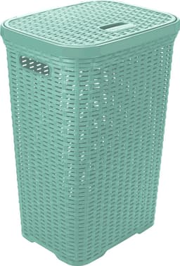 Hega Hogar Wasmand met deksel Rotan - 2x - mintgroen - gevlochten kunststof - 60 liter - 34 x 43 x 62 cm — thumbnail 2
