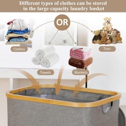 Extra grote 110 liter XL wasmand met deksel en handvat - hoge wasmand met binnenzak voor vuile kleding, speelgoed, handdoeken - grijs — thumbnail 2
