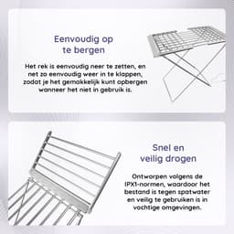 Eleganca Elektrisch Droogrek – Verwarmd Wasrek – Elektrisch - 147x54x94 cm – 220V – 230W – IPX1 – Wit/Zilver — thumbnail 4