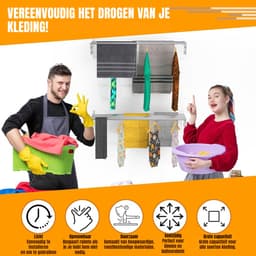 SVN® Wanddroogrek Inklapbaar - Wanddroogrek - Zilver - ‎80cm x 100cm x 14cm — thumbnail 4