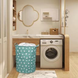 Grote wasmand, 1 stuk, opvouwbare ronde opbergmand met trekkoord voor slaapkamer en badkamer (45 cm, blauw) — thumbnail 3