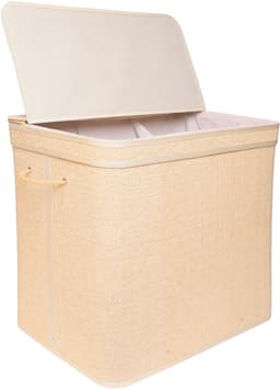 Wasmand - 170 liter - 3 vakken - opvouwbaar - bamboe — thumbnail 1