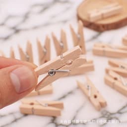 Mini houten klemmen 100 stuks met jutekoord, 3,5 cm, voor foto's en ansichtkaarten, natuurlijk hout — thumbnail 4