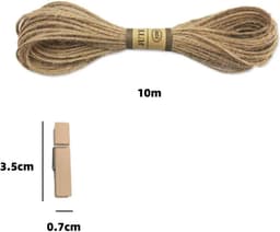 Mini houten klemmen 100 stuks met jutekoord, 3,5 cm, voor foto's en ansichtkaarten, natuurlijk hout — thumbnail 3