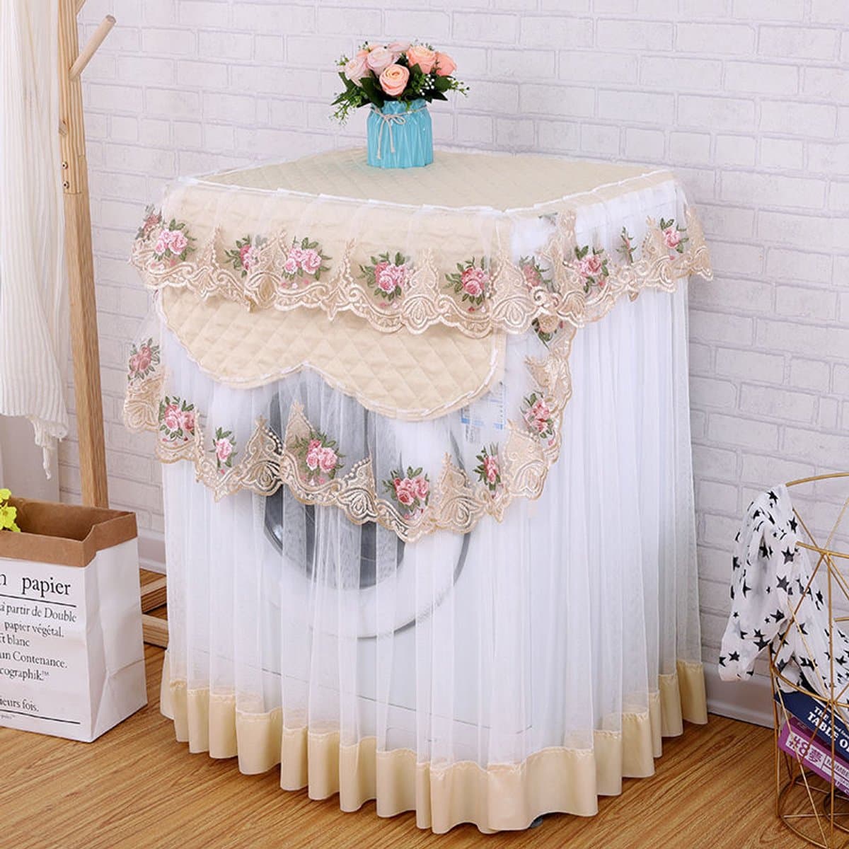 Wasmachinehoes - Stofhoes voor wasmachine - Hoes voor droger - Woondecoratie - Universeel - Geschikt voor de meeste wasmachines en drogers - Gebroken wit - 60*60*85 cm - Eén maat past iedereen — afbeelding 1