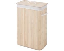Sealskin Bamboo – Bamboe Wasmand met Deksel - Wasbare katoenen waszak - Handvatten - 56 Liter – afmetingen 60 x 40 x 23,5 cm - Natuurlijk Bruin