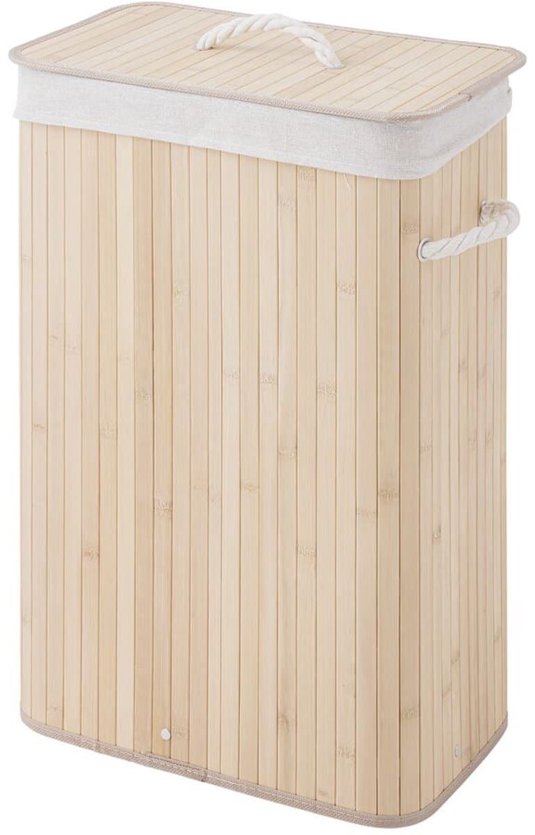 Sealskin Bamboo – Bamboe Wasmand met Deksel - Wasbare katoenen waszak - Handvatten - 56 Liter – afmetingen 60 x 40 x 23,5 cm - Natuurlijk Bruin — afbeelding 1