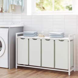 Wasmand – Metalen frame – Rustiek bruin en zwart – 4 vakken met uitneembare zakken en plank — thumbnail 2