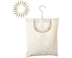 Wasknijperzak met klemmen - Kledinghanger zak - Was ophangen - 360 graden draaibaar - 32 x 27 cm - Beige