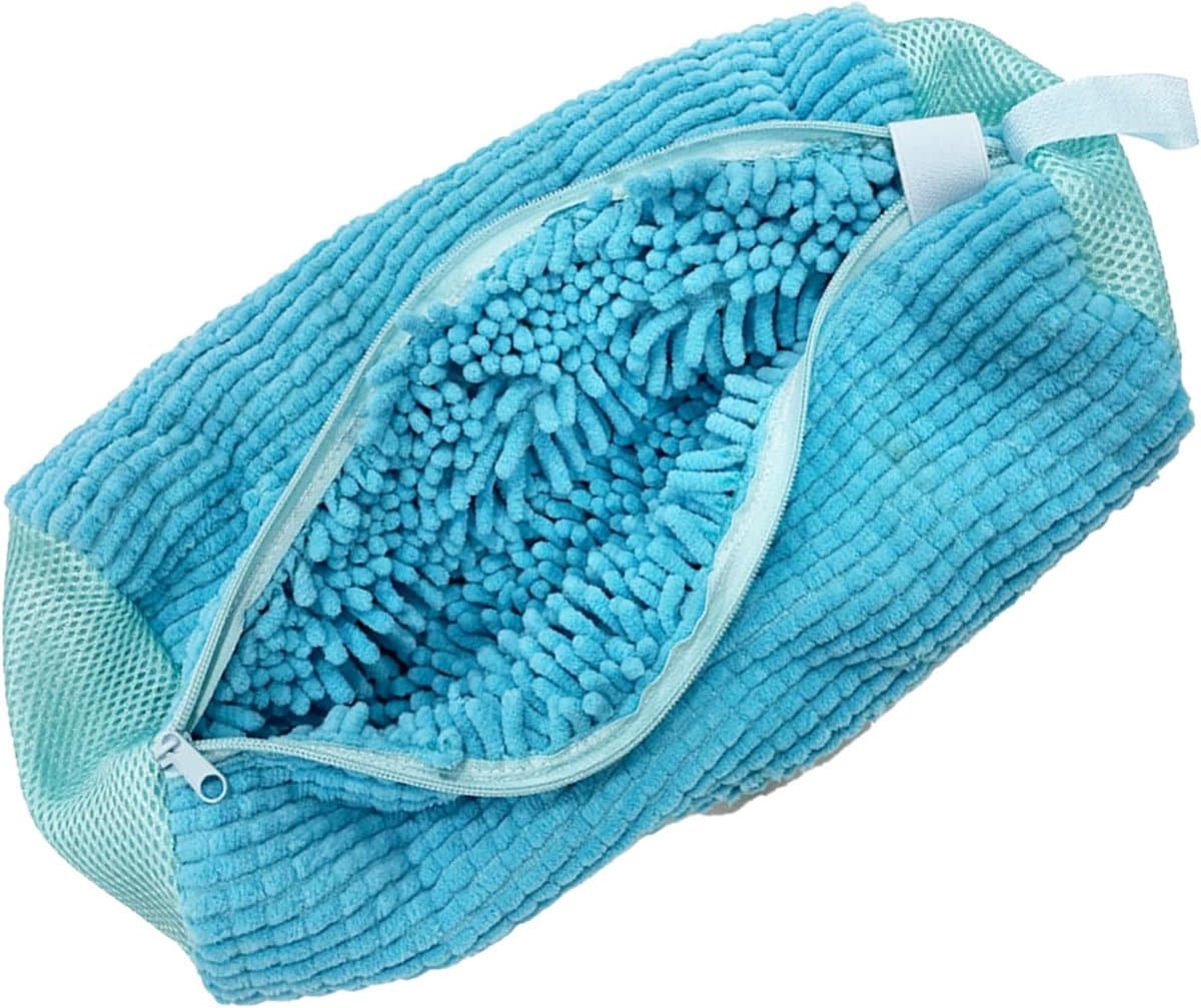 Famanu – Schoenwaszak - 2 stuks - herbruikbare waszak met ritssluiting - dik - 360 graden reinigingsfleece - waszak voor sneakers - tennisschoenen - blauw — afbeelding 1