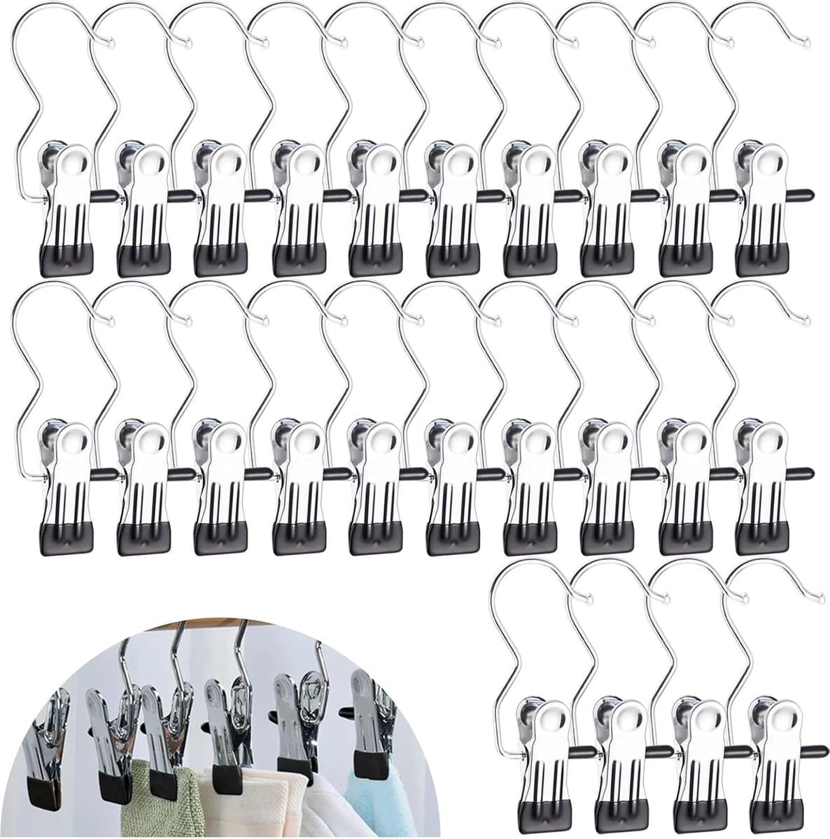 Goodivery ® Set van 24 Stevige Metalen Hangclip Haken met 360 Graden Rotatie voor Diverse Kledingstukken — afbeelding 1
