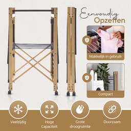 Meisterhome® Zwart - Groot Droogrek - Droogtoren - op wieltjes - inklapbaar – 30 meter droog lengte – Extra stevig en licht - Wasrek – Tot 25 kg wasgoed — thumbnail 3