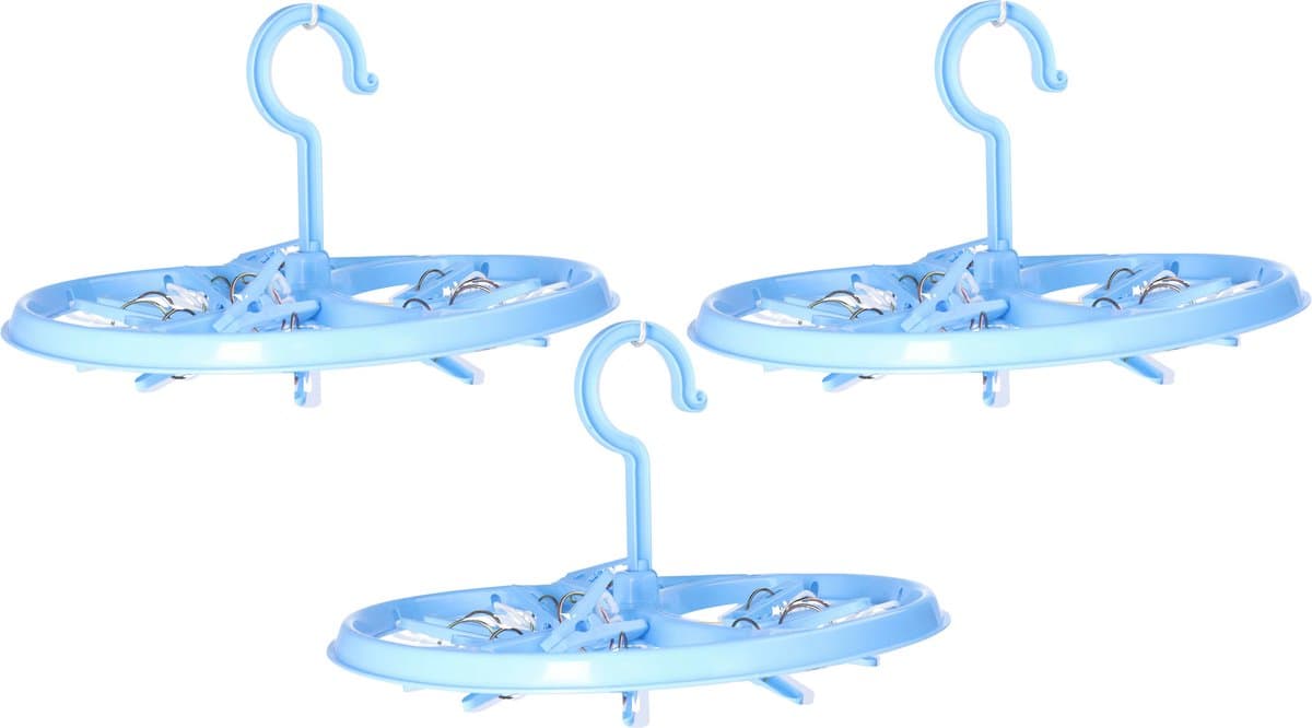 DID Droogcarrousel/droogmolen - 3x - blauw - met 12 knijpers - 26,5 cm — afbeelding 1