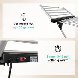 Eleganca Elektrisch Droogrek - 147 x 54 x 94 cm – Verwarmd Wasrek – Elektrisch - Snel drogen van Kleding en Handdoeken - 220-240V - 230W - IPX1 - Zilver — thumbnail 5