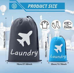 Goodivery ® Set van 4 Reistasjes voor Vuile Was met Nylon Trekkoord in Blauw en Grijs — thumbnail 5