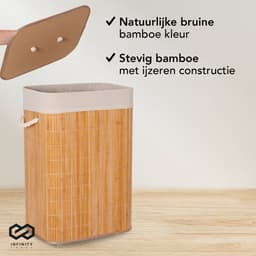 Infinity Goods Bamboe Wasmand met Deksel - Wassorteerder - Wasbare katoenen waszak - Handvatten - 72 Liter - Natuurlijk Bruin — thumbnail 2