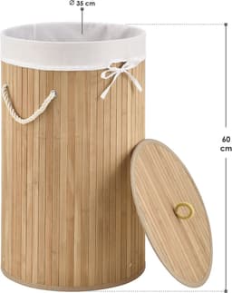 Bamboe Wasmand Curly - 55 Liter - Natuurkleur - Incl. Waszak & Deksel — thumbnail 2