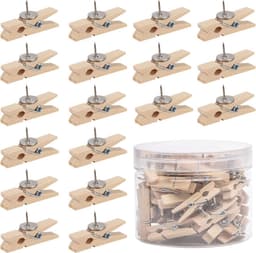 Houten Duwspelden - Clip Punaise - Foto's Ophangen - Schadevrije Bevestiging - 50 Stuks - Houtkleur — thumbnail 1