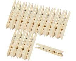 Wasknijpers Bamboe - Decoratieve Klemmen - Was Ophangen - Sterke Metalen Veer - 48 Stuks - Natuurlijk