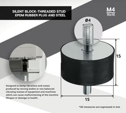 Trillingsdemper Rubber - Silentblock Buffer - Airco Demping - Verzinkt Stalen Schroef - M4 15x15 - Zwart — thumbnail 5