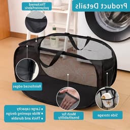 Duurzame Vouwbare Wasmanden van Mesh met Handige Pocket - Grote Wasmand voor Badkamer, Studentenhuis en Reizen — thumbnail 5