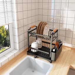 Afdruiprek – Droogrek – Serviesrek – Bestekrek – Keukenrek – 2-Laags RVS – Compact Zwart Design 36x26x37 cm — thumbnail 4