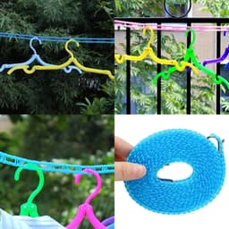 SPHProducts - Kleding drogen touw - Winddicht - Draagbare waslijn - 3 rollen 5 meter - Antislip - Geschikt voor binnen en buiten - Blauw, Roze, Groen — thumbnail 2