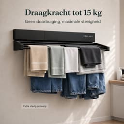Vellano Wanddroogrek Inklapbaar – Premium Wasrek Muur 120 cm – 8.4 m Drooglengte – Stevig & Ruimtebesparend – Incl. Boormal & Bevestigingsset – zwart — thumbnail 2