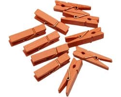 Houten Knijpers - Mini Klemmen - Foto's Ophangen - Natuurlijk Hout - 50 Stuks - Oranje