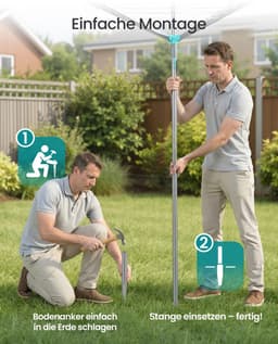 Draaibare Waslijn - 45 meter - Staal en kunststof - Inclusief beschermhoes - Geschikt voor 4 wasbeurten — thumbnail 5