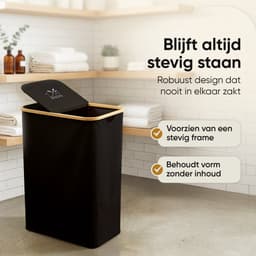 Rivoya Wasmand 2 Vakken - Wassorteerder - 130L - Met 2 Uitneembare Zakken - Wasmand met deksel - Laundry basket - Waszak - Zwart - Knopen — thumbnail 4