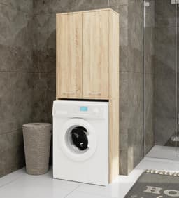 Wasmachinekast - Badkamermeubel Hoge kast - Ruimte Organiseren - Zonder Boren te Monteren - 180 cm - Sonoma Eik — thumbnail 2