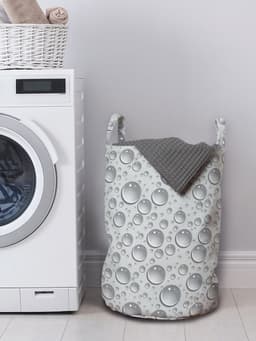 ABAKUHAUSGrau waszak, waterdruppel monochroom, wasmand met handvatten en trekkoord voor wasserettes, grijs — thumbnail 3