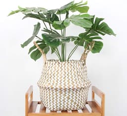 Handgeweven Wicker Wasmand, Decoratieve Opbergmand voor Thuis, Vouwbare Bamboe Mand met Deksel en Handvat (Wit, Groot) - Ideaal voor Kleding, Speelgoed en Planten — thumbnail 4