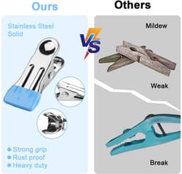 Dailygoody - Wasknijpers - Robuuste klemmen - 20 stuks - Roestvrij staal - Stevige clips - Perfect voor kleding en handwerk — thumbnail 2