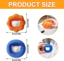 Dailygoody - Haarvanger wasmachine - Herbruikbaar - Anti-klitten - 8 stuks - Wasbal voor honden en katten - Beschermt wasgoed - Kleur blauw en sinaasa — thumbnail 3