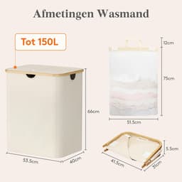 Cosensi - Dailygoods - Dailygoody - Lifewit Wasmand - Grote wasmand met deksel - Beige - Kleding sorteren - 150 liter wasmand voor slaapkamer en badkamer — thumbnail 4