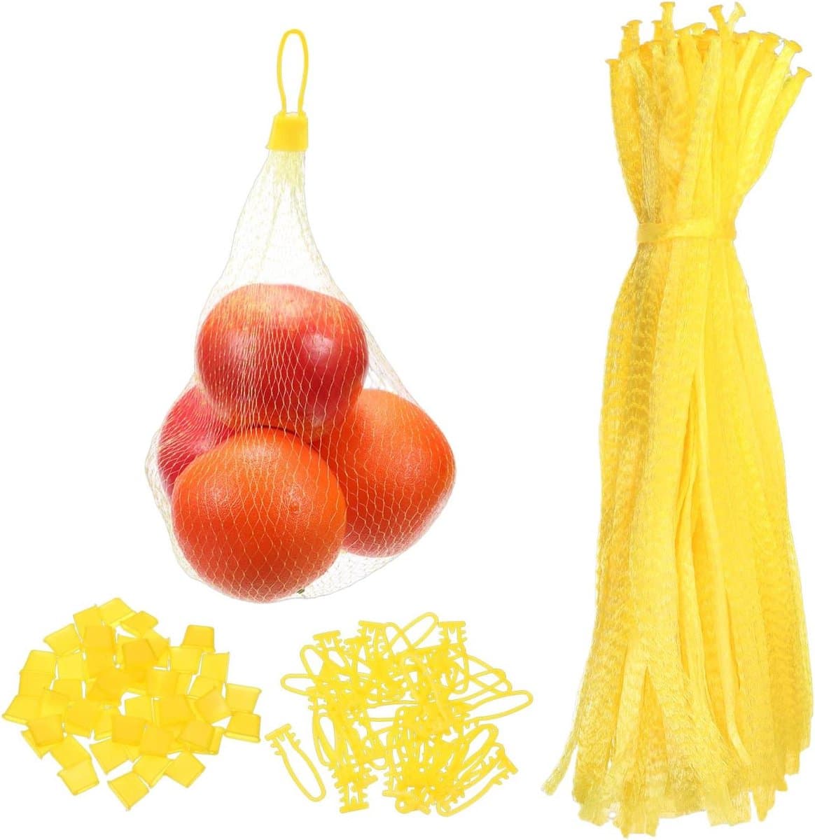Netzakken voor Producten - Opbergzakken Mesh - Boodschappen Doen - Ademend Mesh Ontwerp - 40 cm 100 stuks - Geel — afbeelding 1